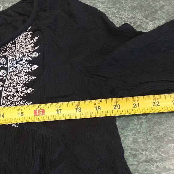 NWT Old Navy Boho Crinkle Gauze Swing Top M Black Peasant Long Sleeve Blouse - Picture 14 of 15